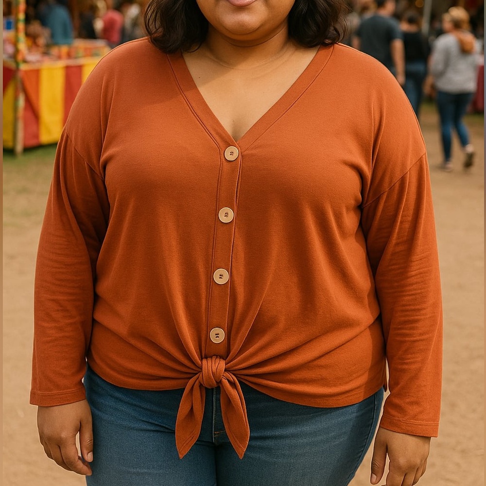 Zenana Premium Button-Down‎ Tie Front Long Sleeve Top